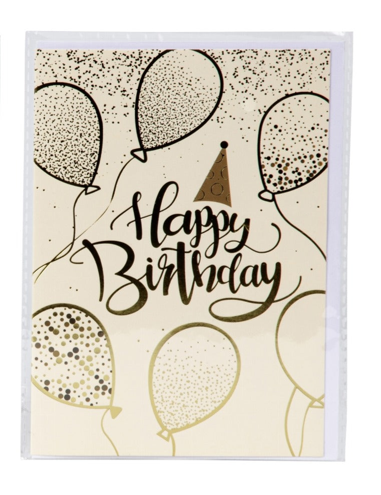 Felicitare Happy Birthday cu baloane aurii 17cm