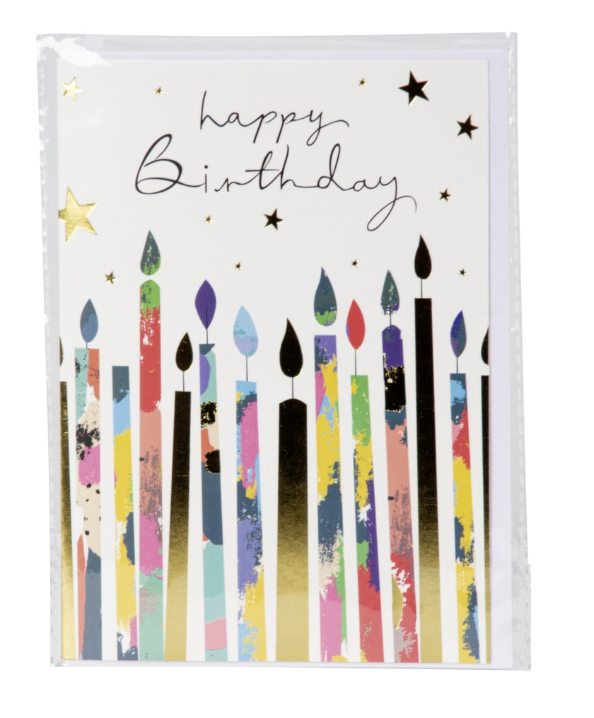 Felicitare Happy Birthday cu lumânări colorate 17cm