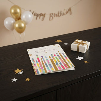 Felicitare Happy Birthday cu lumânări colorate 17cm