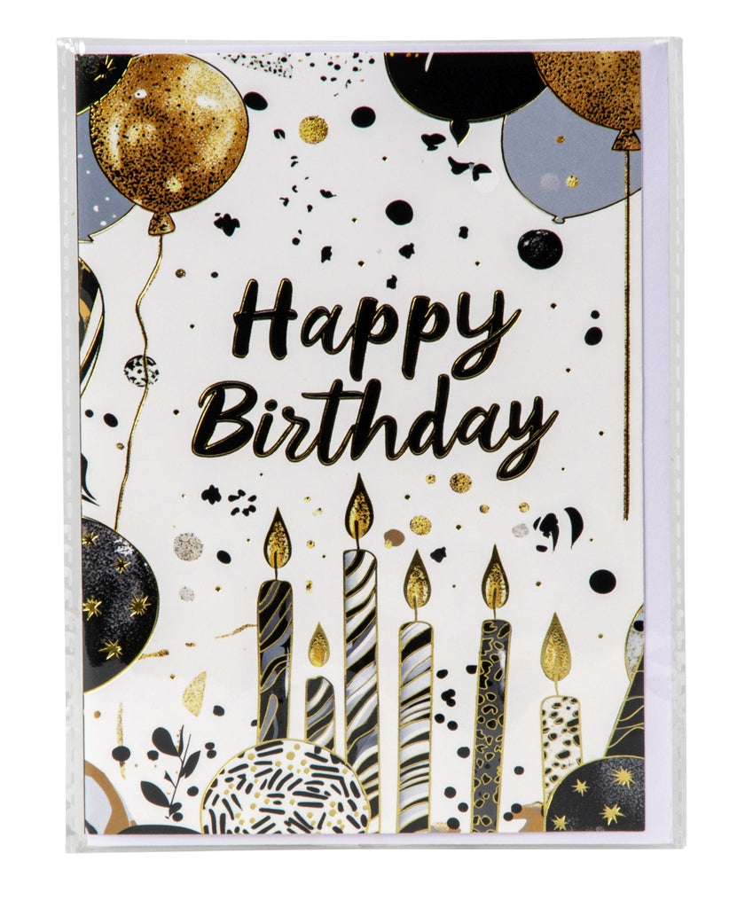 Felicitare Happy Birthday cu baloane și lumânări 17cm