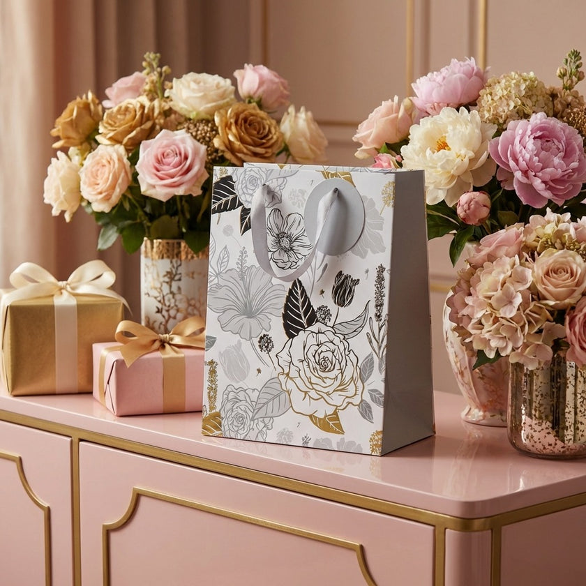 Pungă cadou cu model floral 32cm