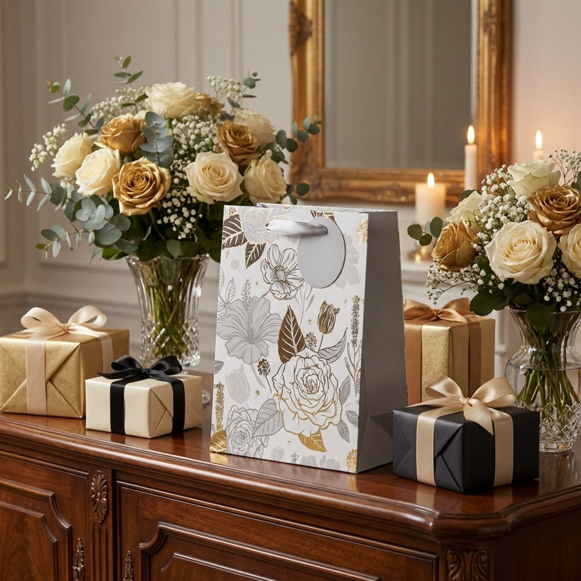Pungă cadou cu model floral 32cm
