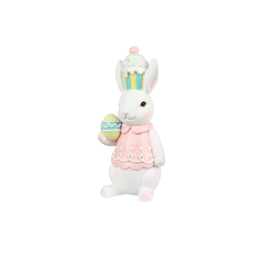 Figurină iepuraș de Paște roz cu ou 17cm