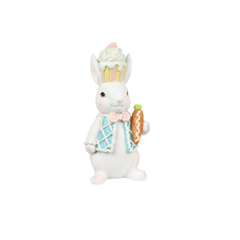 Figurină iepuraș de Paște albastru cu morcov 17cm