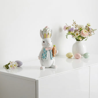 Figurină iepuraș de Paște albastru cu morcov 17cm