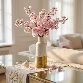 Vază ceramică alb-aurie 26cm