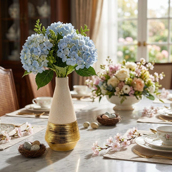 Vază ceramică conică alb-aurie 29cm