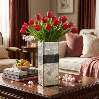 Vază ceramică dreptunghiulară argintie 30cm