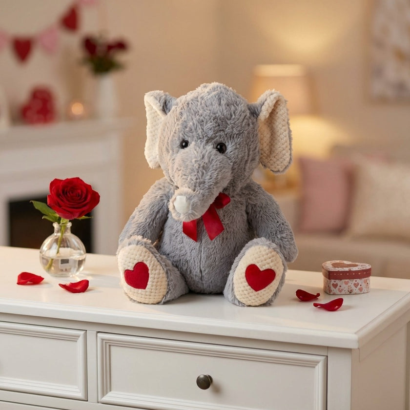 Elefant de pluș gri cu inimioare 48cm