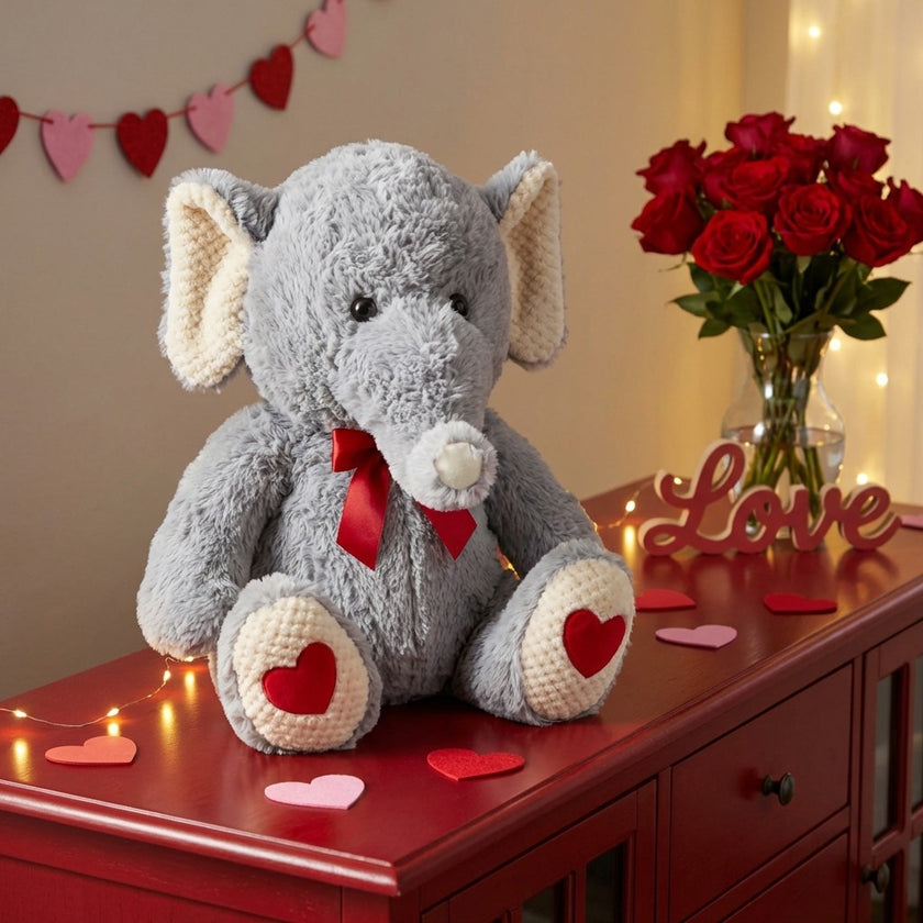 Elefant de pluș gri cu inimioare 48cm