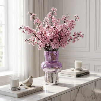 Vază decorativă din sticlă mozaic disco violet 20cm