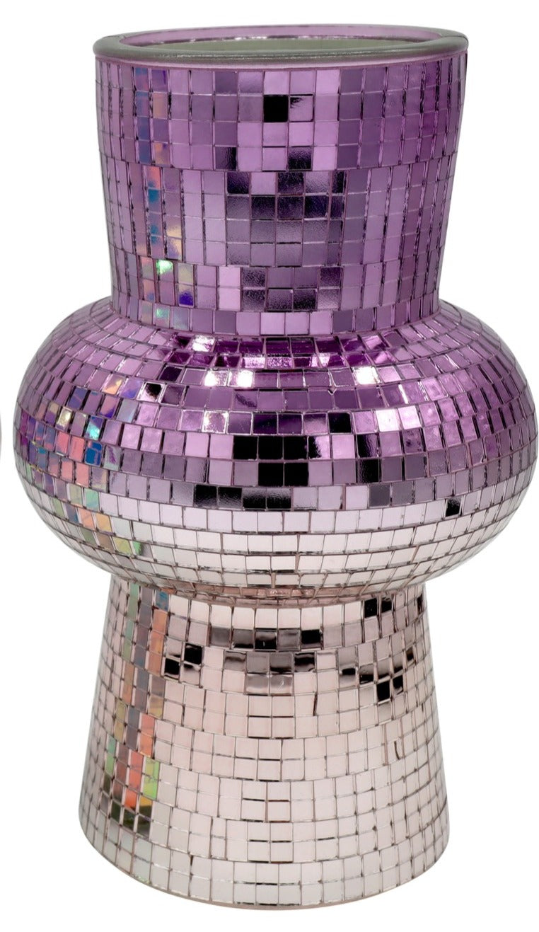 Vază decorativă din sticlă mozaic disco violet 20cm