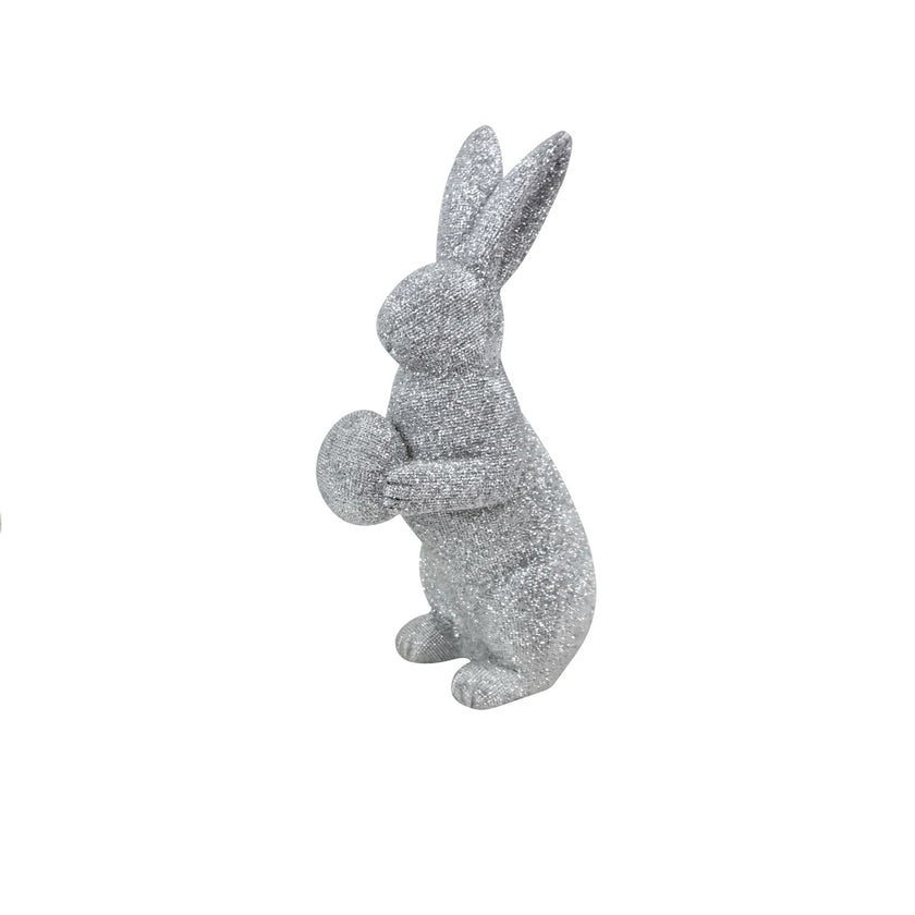 Iepuraș de Paște argintiu cu sclipici 18cm
