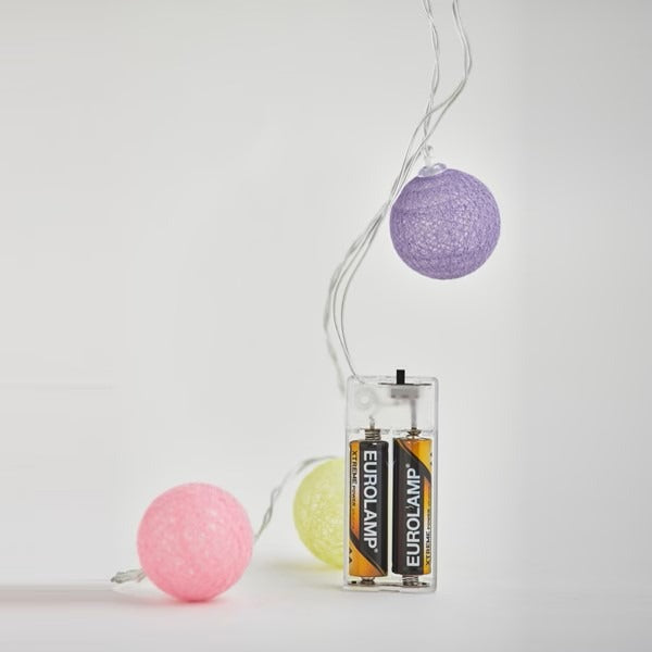 Ghirlandă luminoasă bile bumbac colorate 10 LED 165cm