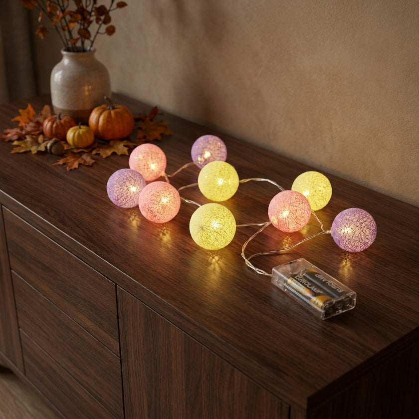 Ghirlandă luminoasă bile bumbac colorate 10 LED 165cm