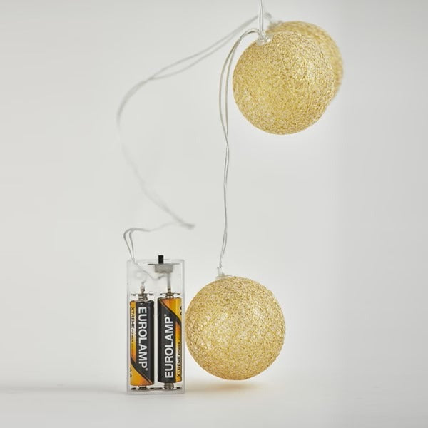 Ghirlandă luminoasă bile bumbac aurii 10 LED, 165cm