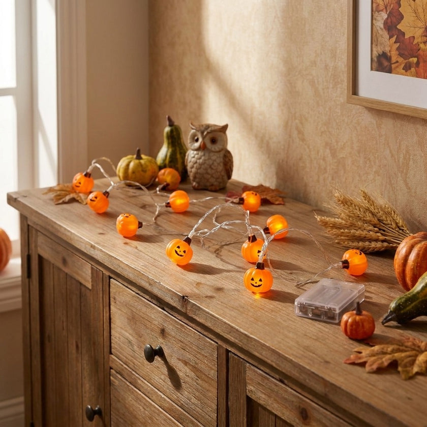 Ghirlandă luminoasă Halloween cu 10 mini dovleci LED 165cm