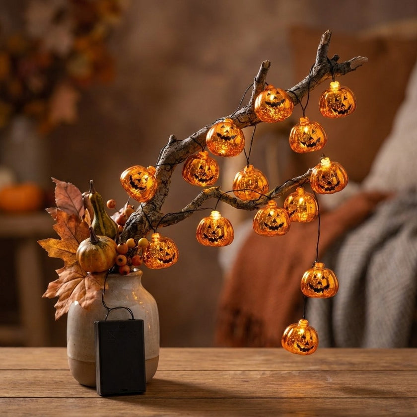 Ghirlandă luminoasă Halloween cu 20 mini dovleci LED 220cm