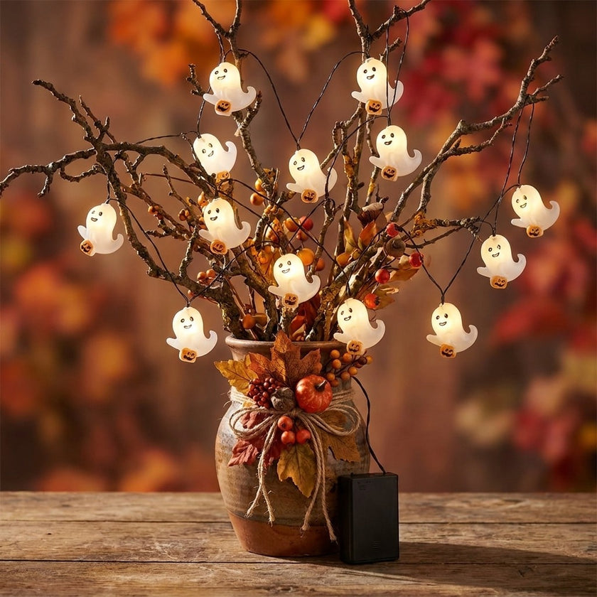 Ghirlandă luminoasă Halloween cu 20 mini fantome LED 220cm