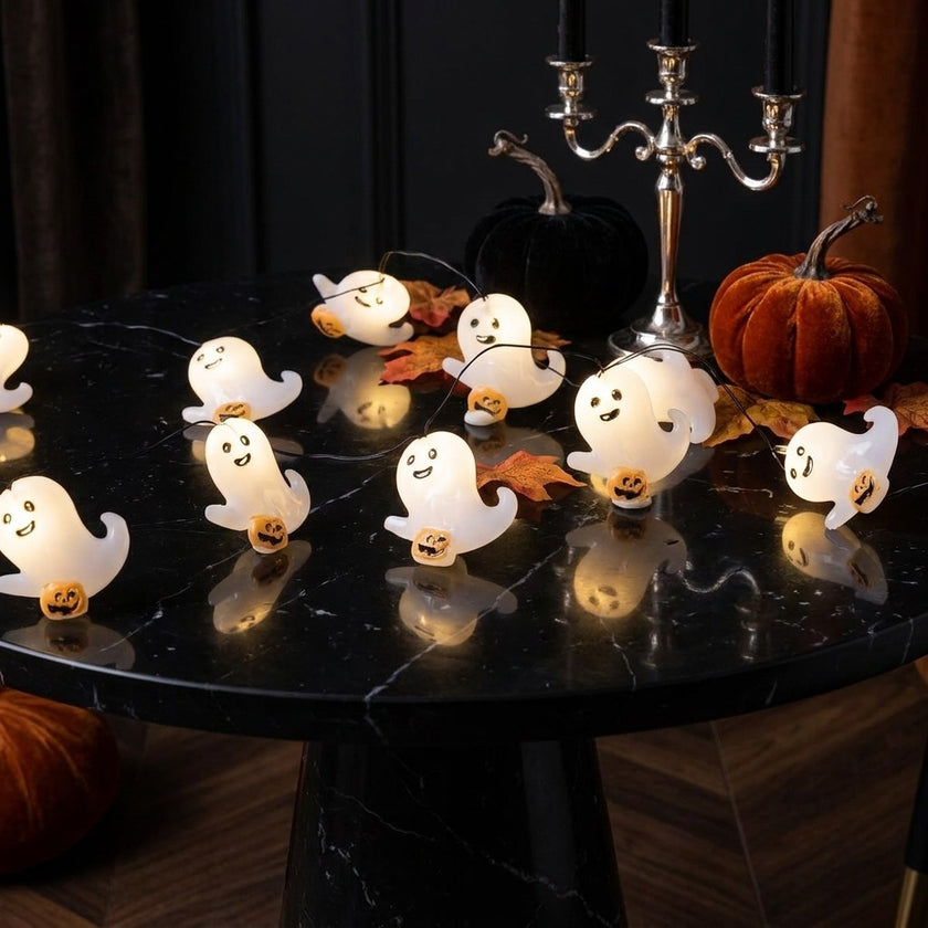 Ghirlandă luminoasă Halloween cu 20 mini fantome LED 220cm