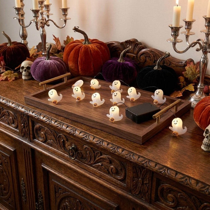 Ghirlandă luminoasă Halloween cu 20 mini fantome LED 220cm