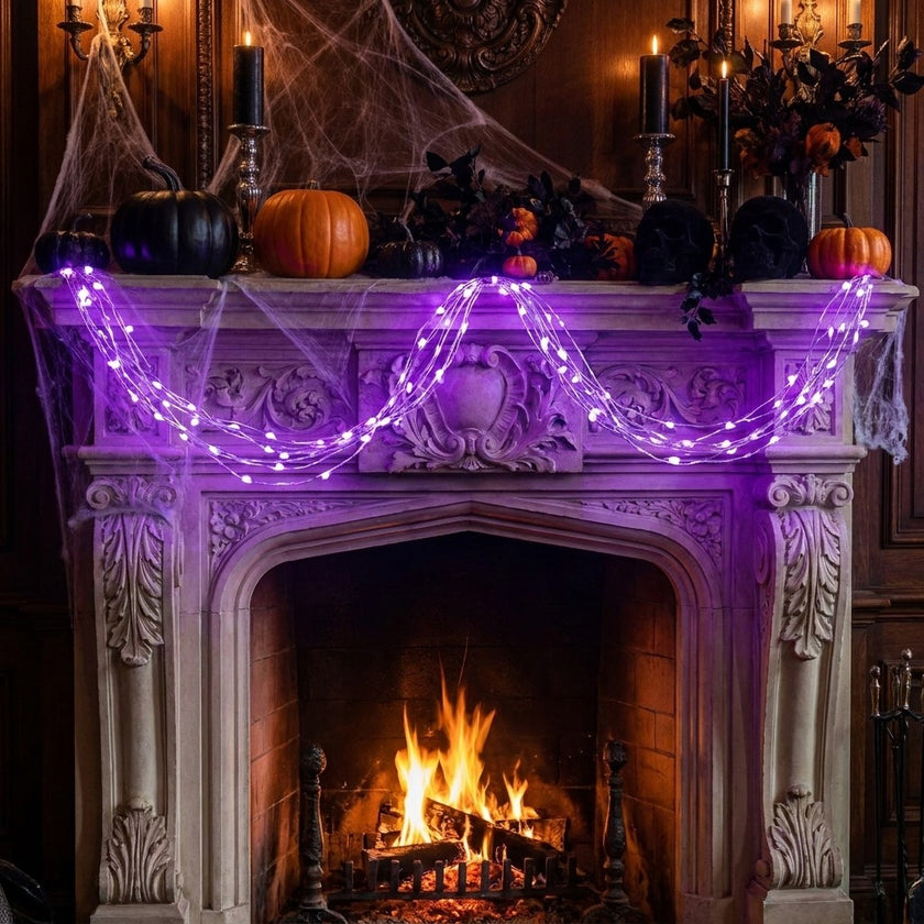 Instalație de Crăciun și Halloween 100 mini LED, mov, fir cupru 15m