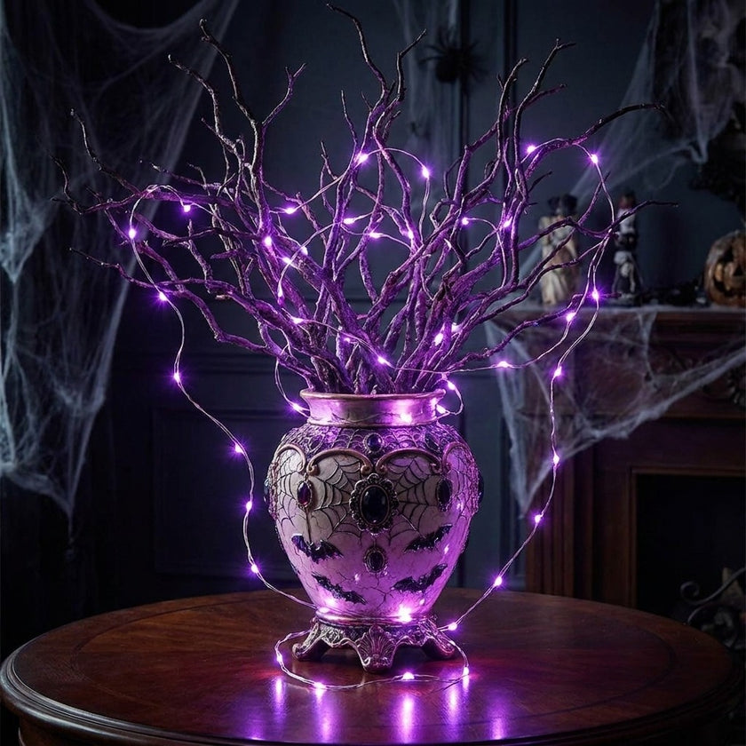 Instalație de Crăciun și Halloween 100 mini LED, mov, fir cupru 15m