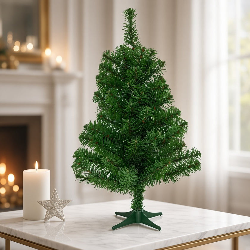 Brad artificial decorativ de masă, 70 ramuri, verde, 60cm
