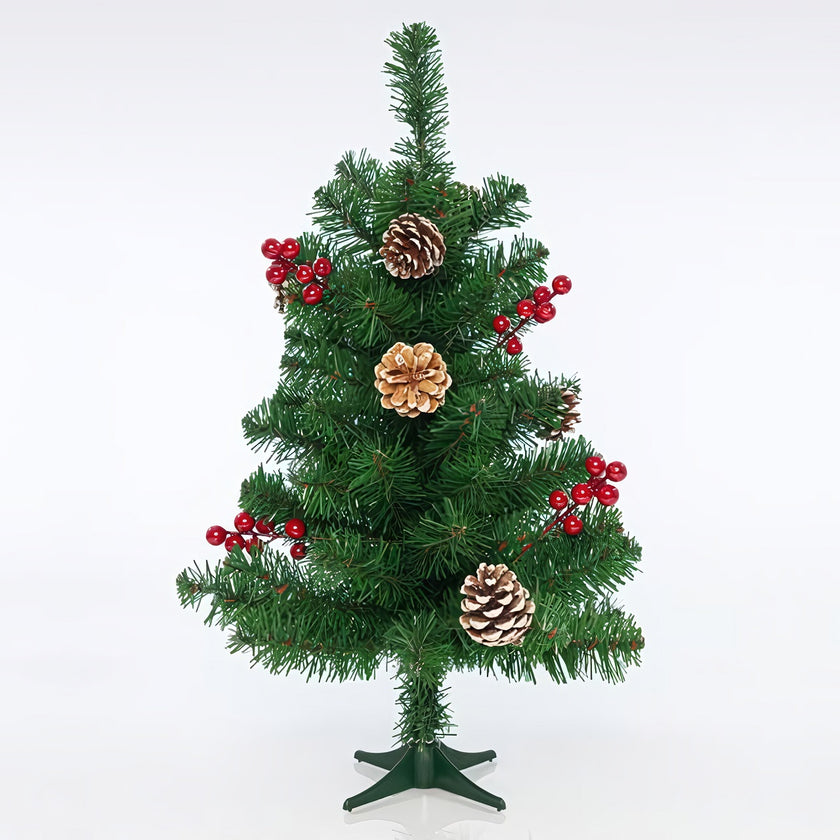 Brad artificial decorativ de masă cu conuri, 70 ramuri, verde, 60cm