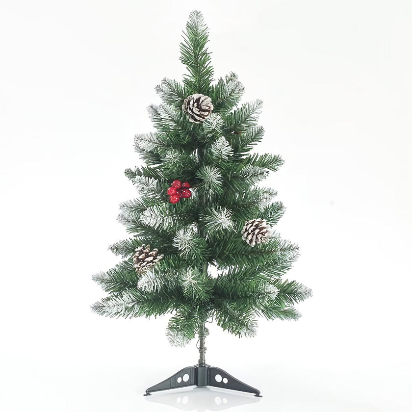 Brad artificial decorativ de masă nins, cu conuri, verde, 60cm