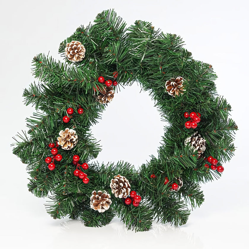 Coroniță decorativă de Crăciun cu conuri, verde, 50cm