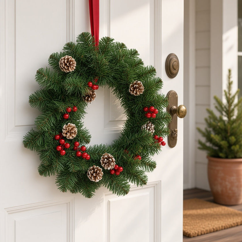 Coroniță decorativă de Crăciun cu conuri, verde, 50cm