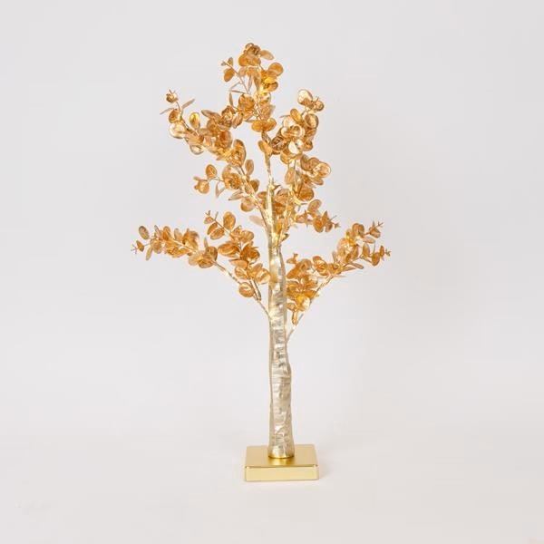 Copac decorativ eucalipt auriu cu LED 60cm