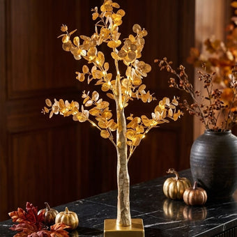 Copac decorativ eucalipt auriu cu LED 60cm