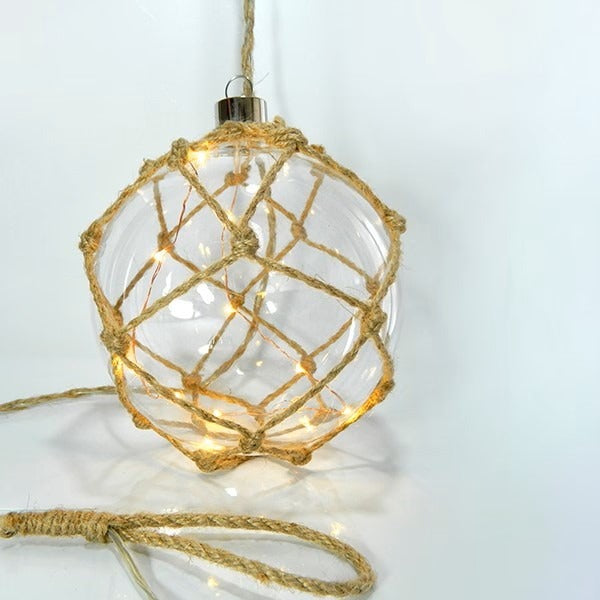 Glob luminos din sticlă cu sfoară de iută 15cm
