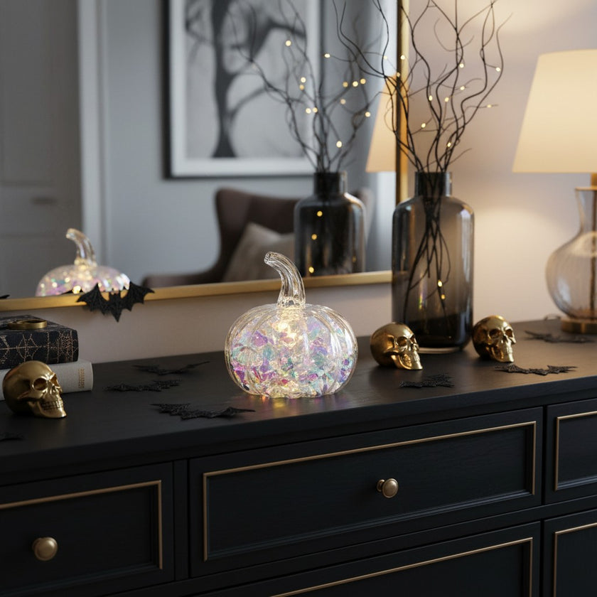 Dovleac decorativ transparent cu LED 13cm