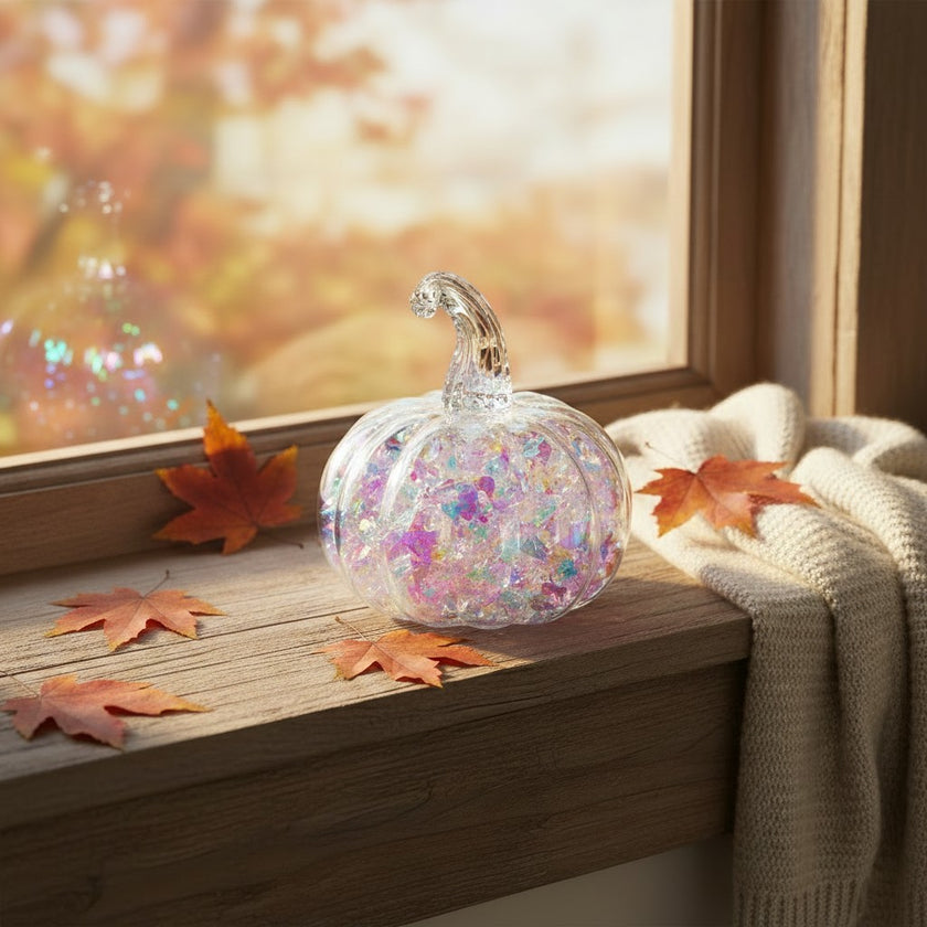 Dovleac decorativ transparent cu LED 13cm