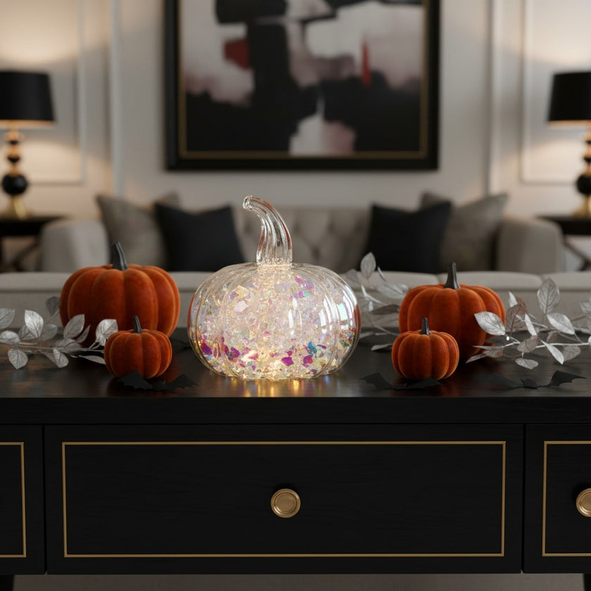 Dovleac decorativ transparent cu LED 15cm
