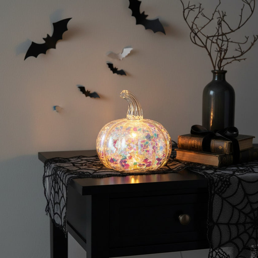 Dovleac decorativ transparent cu LED 15cm