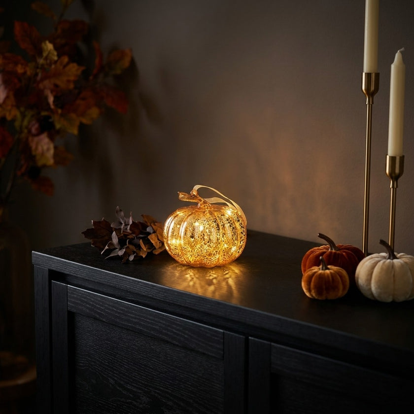 Dovleac decorativ portocaliu cu LED 10cm
