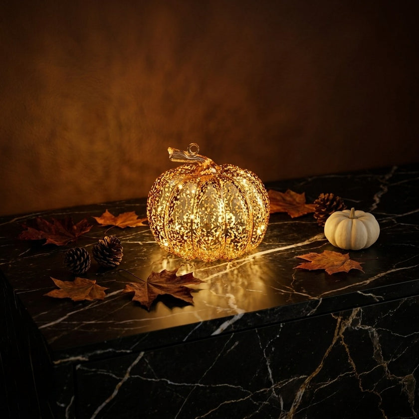 Dovleac decorativ portocaliu cu LED 10cm