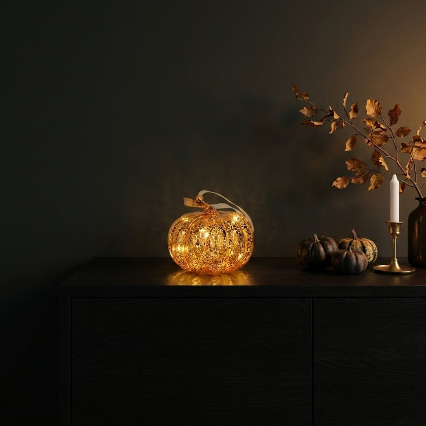 Dovleac decorativ portocaliu cu LED 10cm
