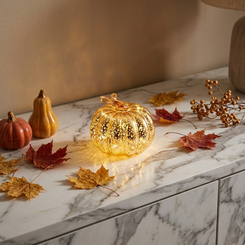 Dovleac decorativ portocaliu cu LED 10cm
