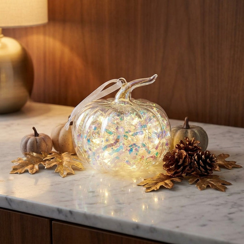 Dovleac decorativ transparent cu LED 10cm