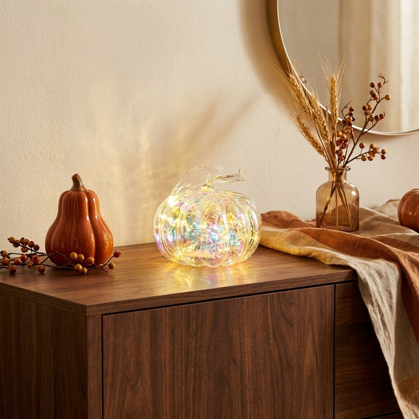 Dovleac decorativ transparent cu LED 10cm