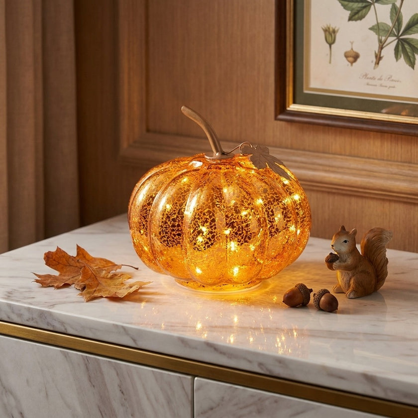 Dovleac decorativ portocaliu cu LED 16cm
