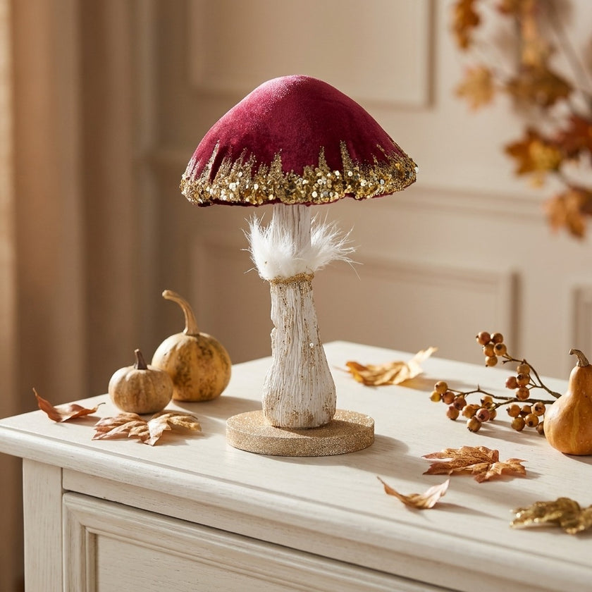Ciupercă decorativă catifea vișinie 23cm