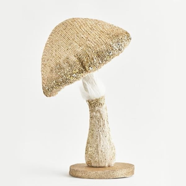 Ciupercă decorativă din textil aurie 26cm