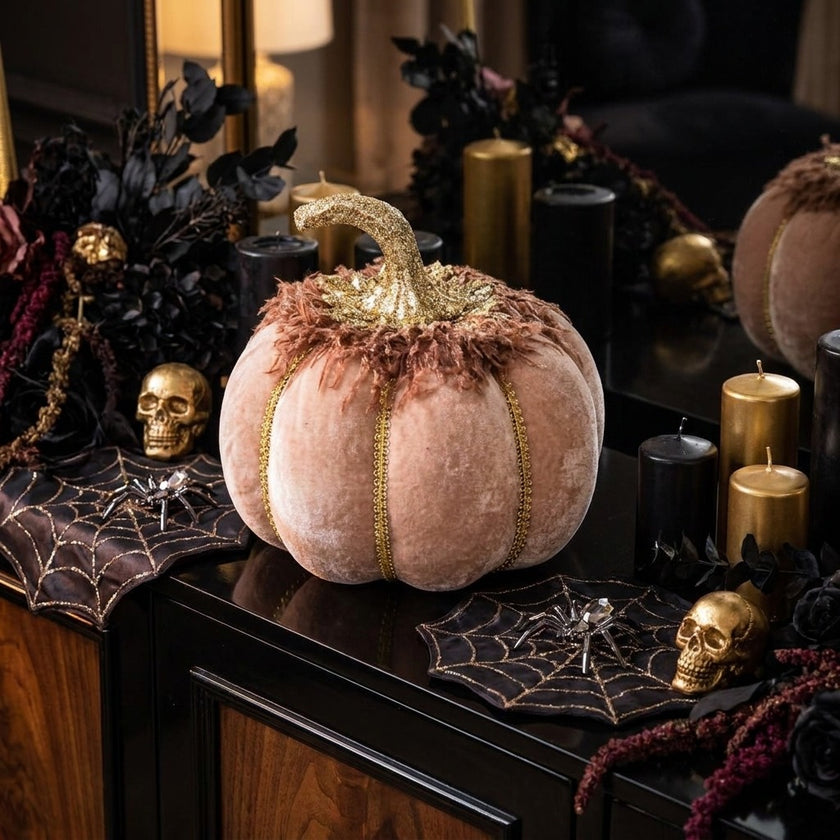 Dovleac decorativ din catifea roz 20cm