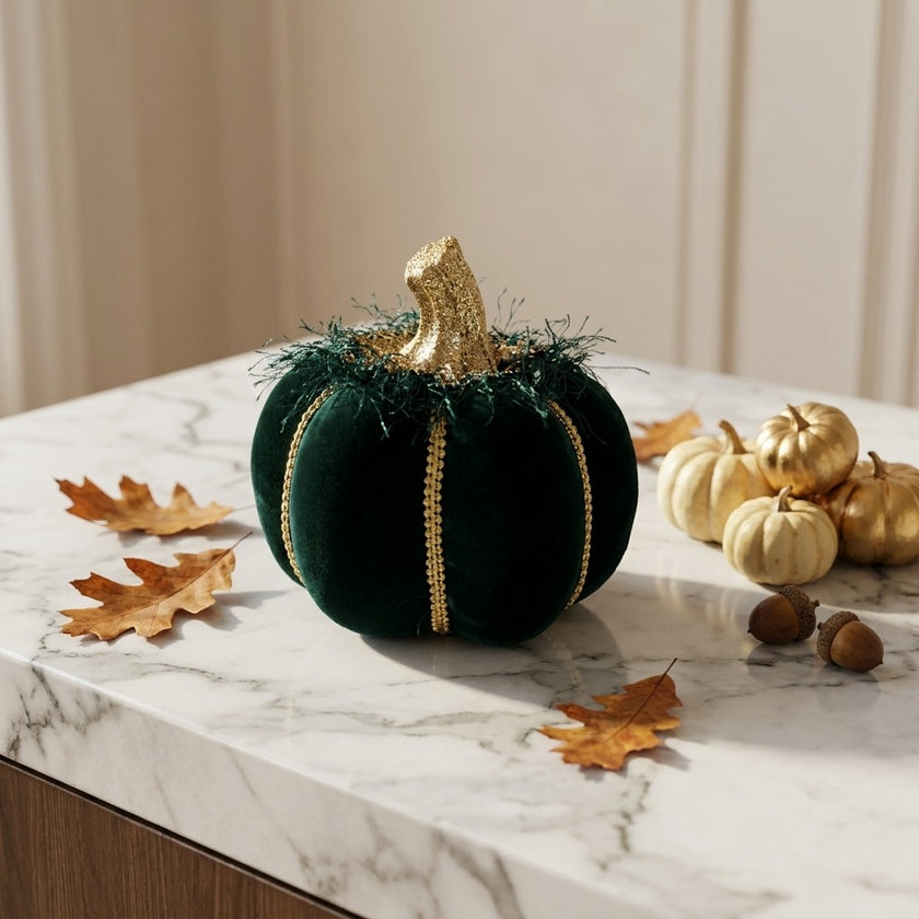 Dovleac decorativ din catifea verde 15cm